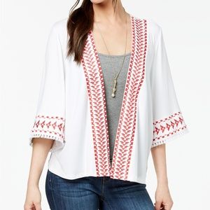 Style and Co Embroidered Fringed Kimono Jacket NWT
